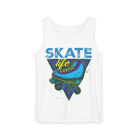 Adult Roller Skating Tank Top - Skate Life - Blue Graphic Tee for Skaters - 80s Vintage Style