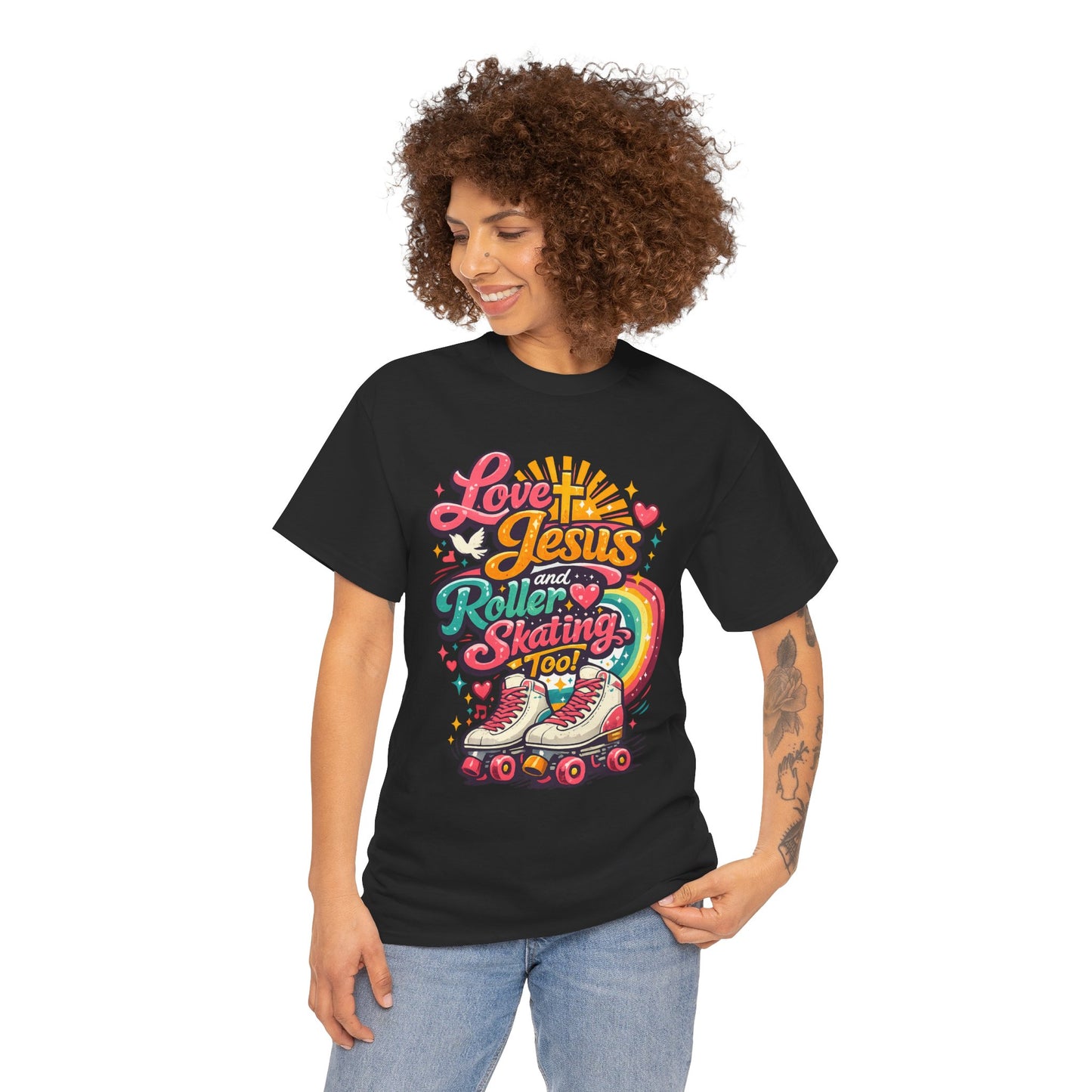 Love Jesus and Roller Skating T-Shirt - Retro Graphic Tee - Christian Skate Night Shirt