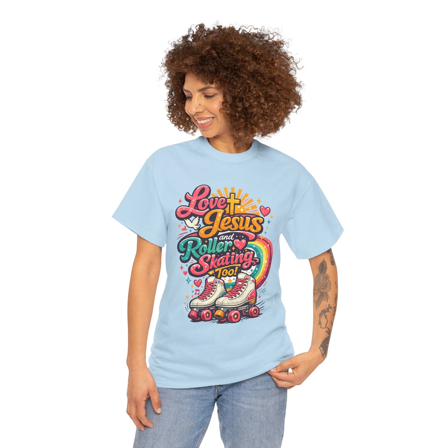 Love Jesus and Roller Skating T-Shirt - Retro Graphic Tee - Christian Skate Night Shirt