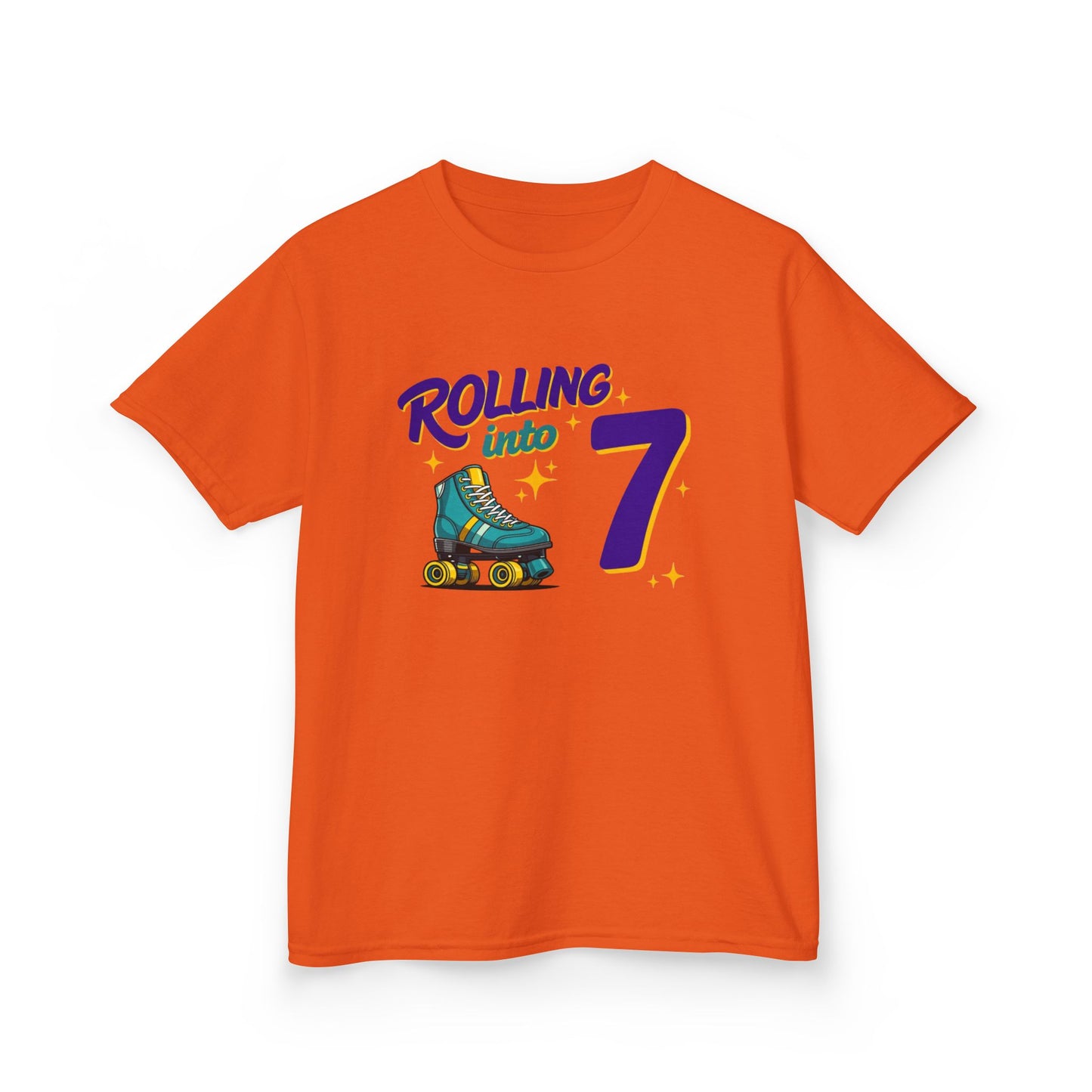 Kid's  "Rolling Into 7" Birthday T-Shirt for 7 Year Old Child, Roller Skating Tee
